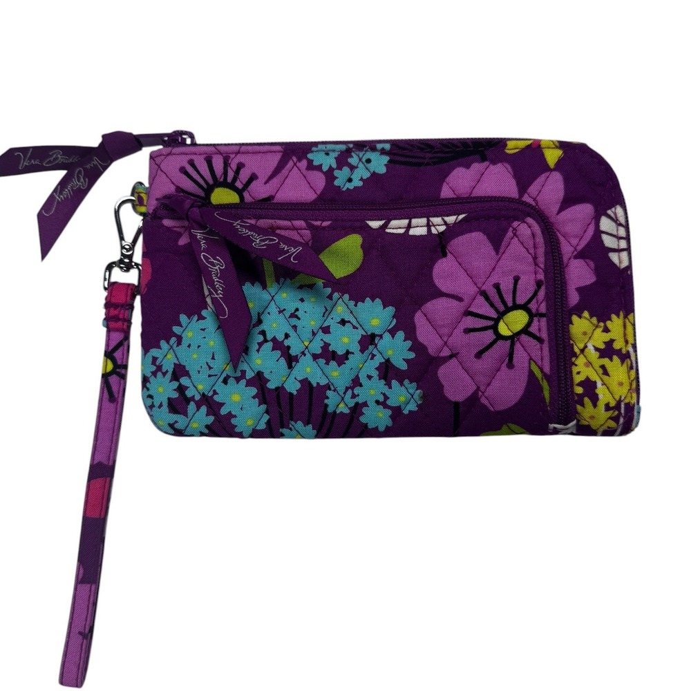 Vera Bradley‎ Purple Floral Quilted Zip Around Wristlet Wallet Clutch Organizer
